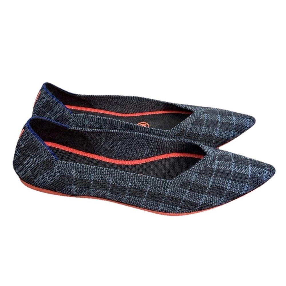 Rothy's The Loafer Indigo Blue Gingham Pointed Flats Shoes Size 7.5 Retired